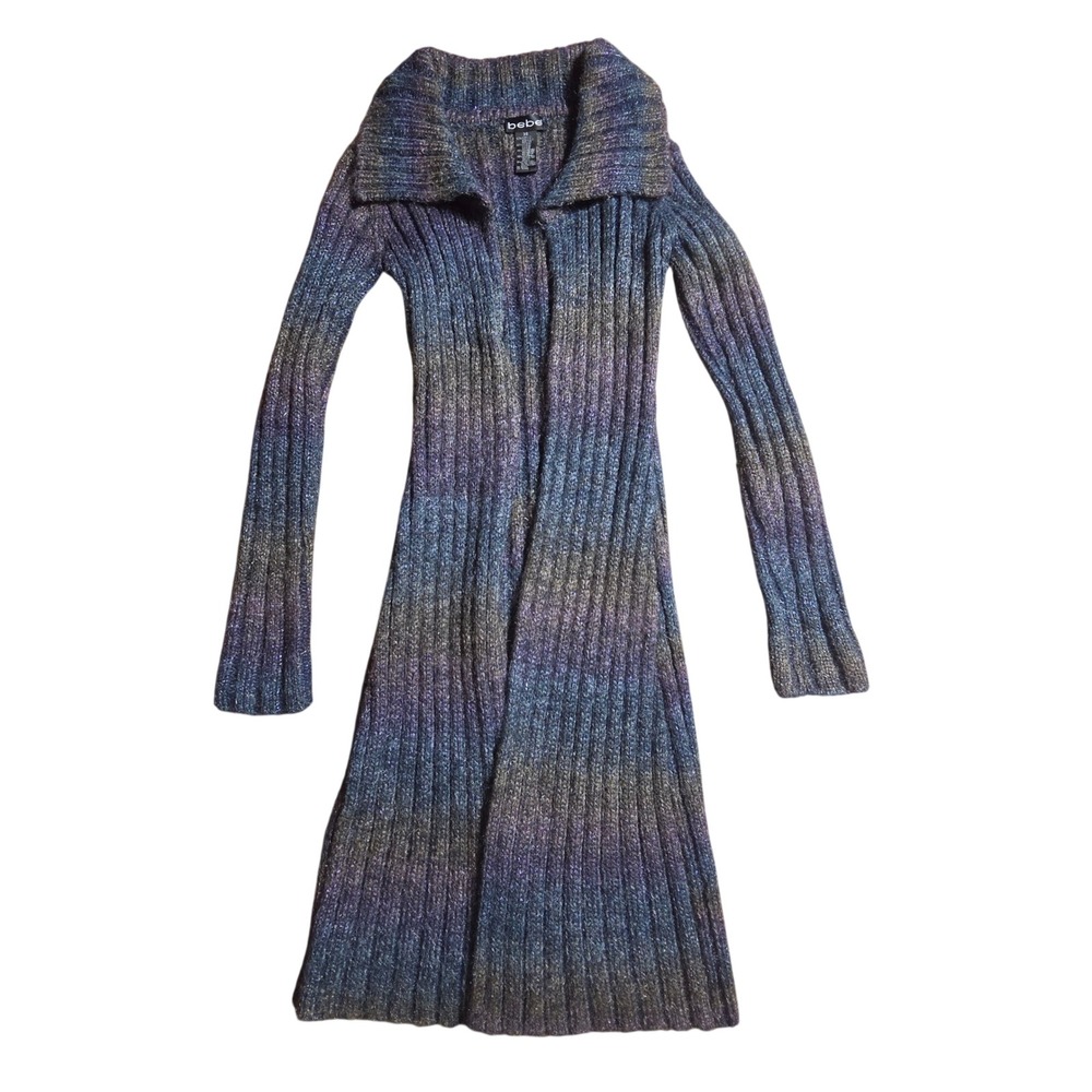 Bebe Womens Space Dye Mohair Blend Ribbed Long Duster Cardigan XS Y2K Whimsigoth